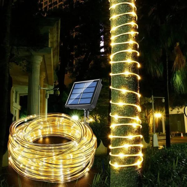 Décorations 300t Solar Rope Strip Light Outdoor Termroproping Fairy Light Cordeaux de Noël pour jardin Pourte de clôture de jardin sur pelouse