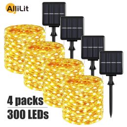 Decoraties 32m/22m/12m/7m Zonne LED LID Licht Outdoor Festoon LED LAMP Solar Garden Outdoor Fairy Garland String Christmas Decor 4/3/2/1Pack