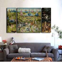 Décorations 3pcs imprimés en toile art mural hiéronymus bosch huile célèbre peinture du jardin des impressions de délices terrestres sur toile décor