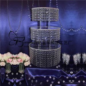 Decoraciones Soporte de pastel transparente redondo de boda de 3 niveles con centros de mesa de boda con cuentas de cristal acrílico colgantes D 16 