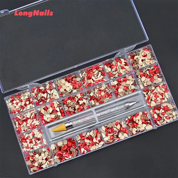 Décorations 400/1000 / 2000pc Crystal Richestone Box Nail Flatback Gem Pink, pistolet noir, rouge, bleu, verre néon Verre multiforme SW Nail Rhinegems 2022