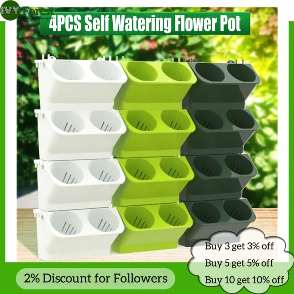 Décorations 4pcs Auto-arrosage de fleur Pot de jardin vertical Planteur Pockedmouted succulentes plante Potai Pot Pot pour la maison Décoration