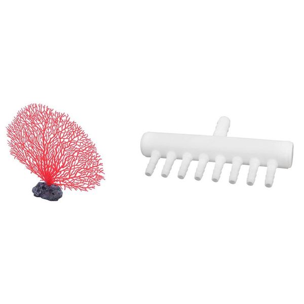 Décorations 5,5 pouces de hauteur Branche en plastique rouge Corail Emulational Plante sous-marine Séparateur de tube d'aquarium à 8 voies Valve d'air