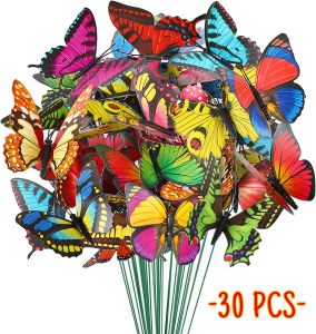 Décorations 7cm 30pcs / Set Colorful Garden Decorative Butterfly Stakes Simulation Butterfly Stick Outdoor Garden Flower Pot Decor Ornement