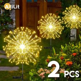 Decoraciones Allilit 2 PCS LED Fireworks Solar Lights Imploude impermeable Dandelion Flash Luces de hadas para jardín Decoración del césped del jardín