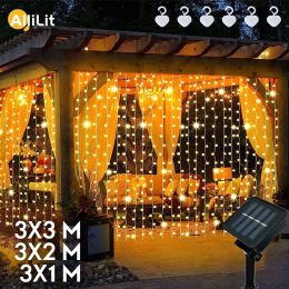 Décorations Allit LED Solar Curtain Lights Christmas Fairy Garland String Light Figh