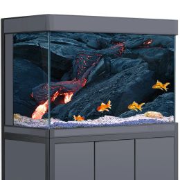 Décorations Fond d'aquarium 3D Volcan Magma Lava Rock Noir HD Impression Papier peint Fish Tank Reptile Habitat Décorations PVC