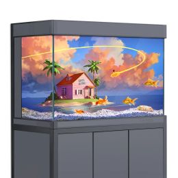 Décorations Autocollant de fond d'aquarium, Anime Island Cloud Dragon 3D HD Impression Papier peint Fish Tank Toile de fond Décor PVC Paysage Affiche