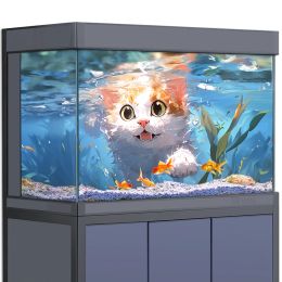 Decoraciones Etiqueta de fondo de acuario Anime Cat Underwater HD 3D Decoración de carteles para tanques de peces de 560 galones Hábitat de reptiles