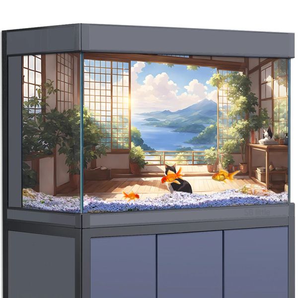 Décorations autocollant de fond d'aquarium, décoration d'affiche HD 3D pour salle d'anime pour réservoirs de poissons de 560 gallons, habitat de reptiles