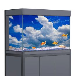 Decoraties Aquarium Achtergrond Sticker, Blauwe Lucht en Witte Wolken 3D HD Afdrukken Behang Aquarium Achtergrond Decor PVC Landschap Poster