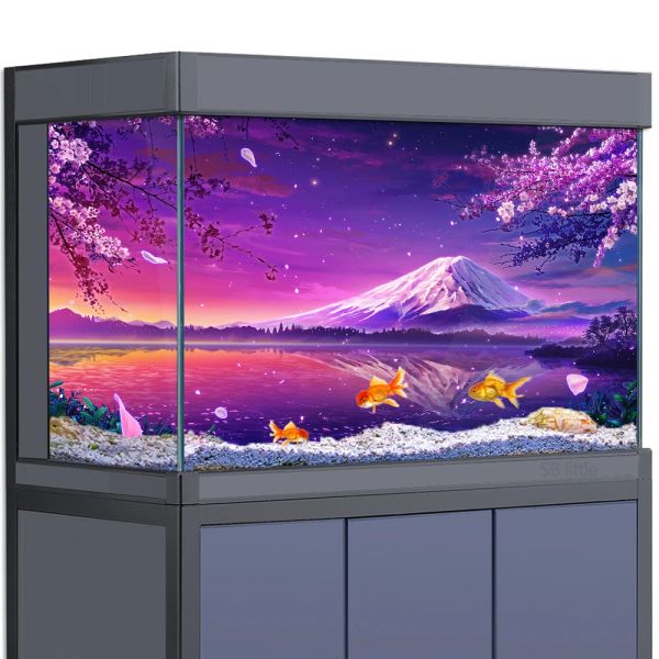 Décorations d'autocollant de fond d'aquarium, décoration pour aquariums, fleurs de cerisier japonaises, mont de neige Fuji HD, affiche 3D 555 gallons