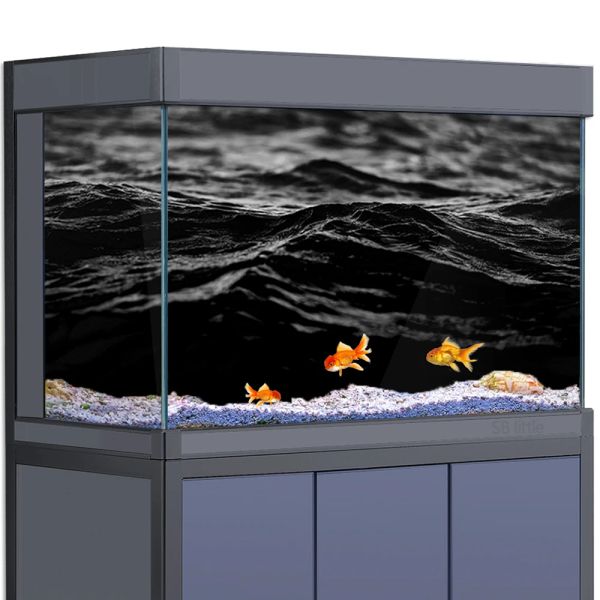 Décorations d'autocollant de fond d'aquarium, décoration pour Aquariums de poissons HD, vagues noires, affiche de mer 3D, papier peint imprimé en PVC