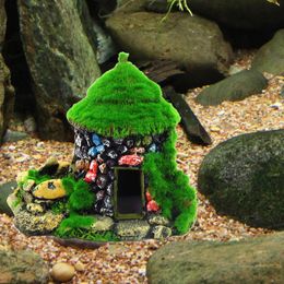 Décorations d'aquarium, maison en résine, grotte Betta avec mousse verte réaliste, ornements d'aquarium, abris, cachette, rocaille aquatique