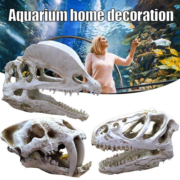 Décorations Aquarium Fish Tank Dinosaure Tête Crâne Ornement Résine Artisanat Halloween Prop Science Outil Décoration Aquatique Pet Supplie 230617