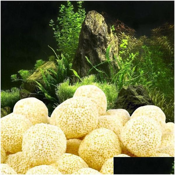 Decoraciones Plantas de acuario Filtro de cerámica poroso Medios Bolsa de red Bola biológica Tanque de peces Decoración de plantas Paisaje Adorno Gota D Otfpp