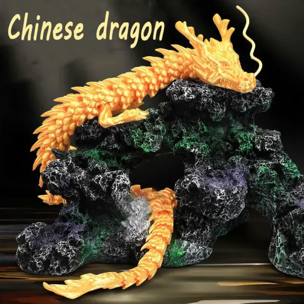 Décorations Décoration de paysage d'aquarium, figurine de dragon chinois articulé imprimée en 3D, plantes aquatiques et rocaille