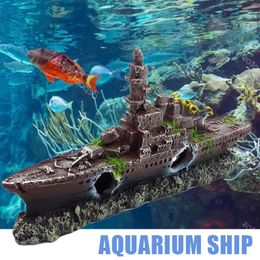 Decoraties Aquarium schip Wreck Ornament Destroyer Navy War Boat Fish Tank Cave Decoratie voor decorbenodigdheden Accessoires 230821