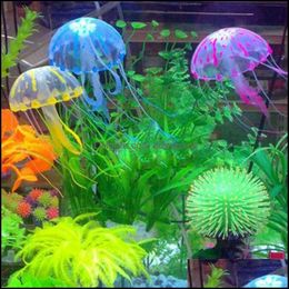 Decoraties Aquaria Vis Pet Leveringen Home Garden Schoonheid Fluorescerend gloeiend effect Jellyfish Aquarium Ornament Swimming zwembad Decor Drop del