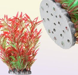 Décorations plastiques artificiels grandes plantes aquatiques et base en céramique décorent l'aquarium 1pc réaliste5482213