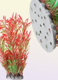 Decoraciones plásticas artificiales plantas de agua alta y base de cerámica decoran el acuario 1pc realists9537539