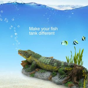 Décorations Aquarium de poissons de crocodile en résine artificielle, aérateur d'aquarium de paysage, pompe à oxygène, bulle de pierre à air, ornement d'aquarium