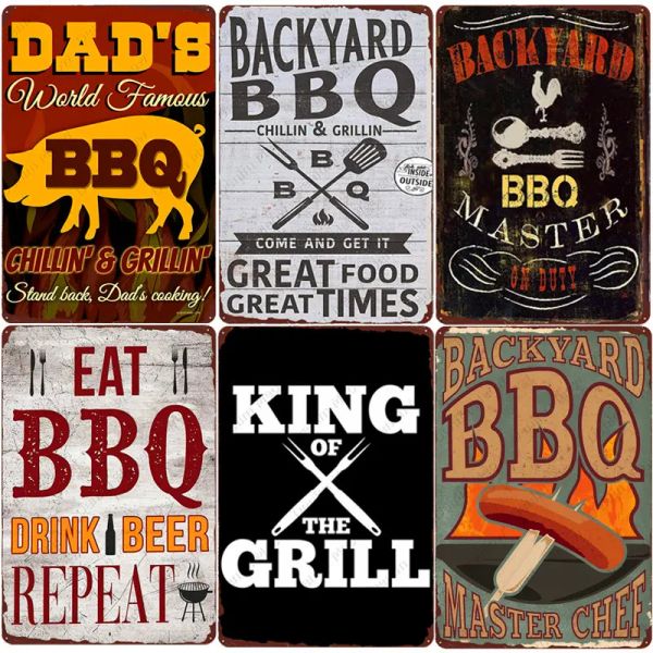 Décorations Backyard BBQ SIGN VINTAGE GRILL KING METAL METAL SIGN SIGNER Pub Garden décor de papa