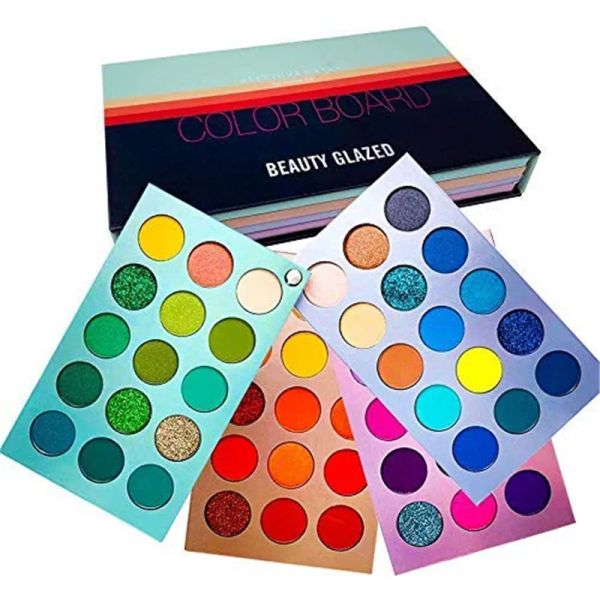 Decoraciones Beauty Glazed Nueva llegada 4 en 1 Paleta de sombras de ojos con tablero de colores 60 colores Amarillo neón Pigmento para ojos Resaltador con brillo mate