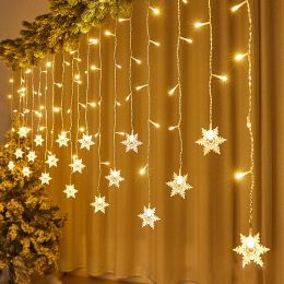 Décorations Lumière de Noël 3,8 m Curtain de flocon de neige Garland Fairy String Lights Outdoor For Home Party Garden Nouvel An Decoration
