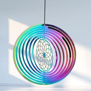 Décorations Colorful Mandala Wind Spinner 3D Rotation Wind Chimes Effet Visual Effet suspendu du yoga Chakra Reiki Meditation Decor