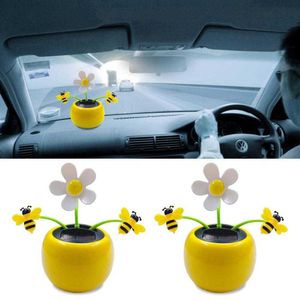 Decoraties Creative Plastic Solar Power Flower Ornament Flip Flap Pot Swing Kids Toy Car Interior Decor voor cadeau AA230407