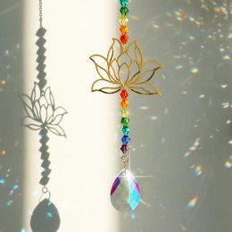 Décorations Crystal Sun Catcher Lotus suspendu Suncatcher arc-en-ciel Chakra Catcher léger-vitrail