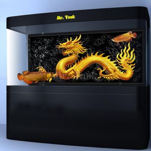 Decoraciones Póster de fondo de acuario de tamaño personalizado con autoadhesivo Golden Dragon PVC Accesorios de decoración de peceras Papel tapiz de paisaje