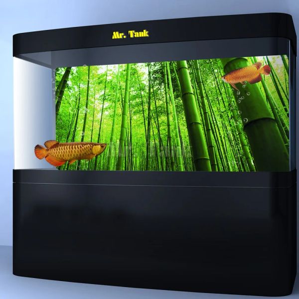 Décorations Taille personnalisée Affiche de fond d'aquarium avec autocollant de toile de fond décoratif de réservoir de poisson en PVC auto-adhésif de forêt de bambou haute brillance