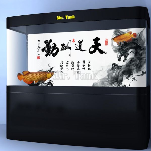 Décorations personnalisées affiche de fond d'aquarium avec autocollant chinois calligrap haute brillance PVC aquarium décoratif toile de fond autocollant