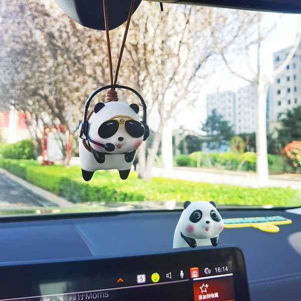 Decoraciones Cute Anime Panda Decoración de interiores Ornamento Tiger Navigator Auto Espejo retrovisor Colgante Accesorios para automóviles AA230407