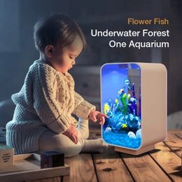 Décorations de bureau Smart Betta Fish Tank Mini acrylique petit écologique or Super blanc Aquariums 230915