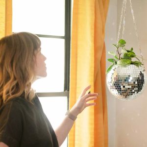 Décorations disco ballon planter globe forme miroir suspendu vase vase fleurie pots de cintre corde suspendue