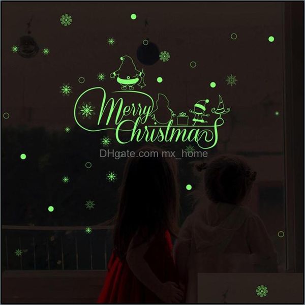 Décorations Festive Party Supplies Gardenmerry Christmas Glow Bonhomme De Neige Mur Fluorescence Salon Lumineux Autocollants Fenêtre Décor Pour Hom