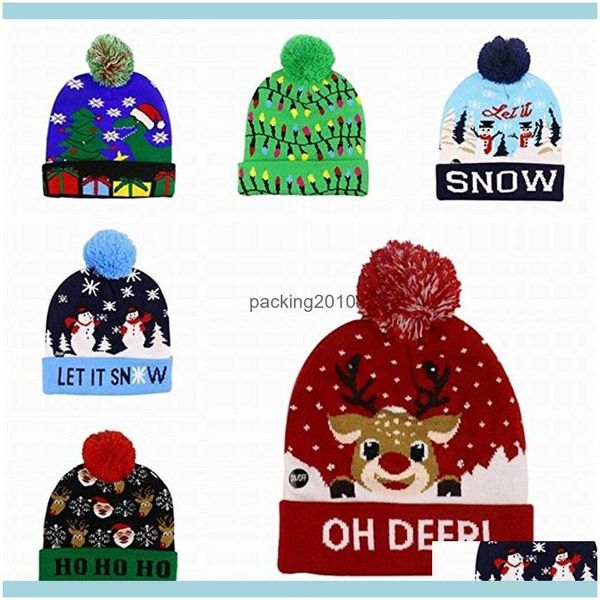 Décorations de fête de fête Fournitures de jardin à la maison Femmes Hommes Unisexe LED Beanie Knit Light Up Xmas Cap Costume Chapeau de Noël Drop Livraison 2021