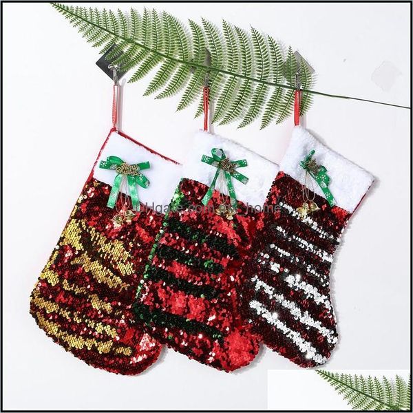 Décorations Festive Party Supplies Home Garden20 * 30Cm Sacs-cadeaux Toile Bling Noël Bas De Noël Grande Taille Paillettes Chaussettes Décoratives B