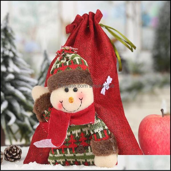 Décorations Festive Party Supplies Home Gardenchristmas Dstring Bag Cartoon Santa Claus Bonhomme de neige Elk Linen Grand Bonbons Gift Bags Christmas