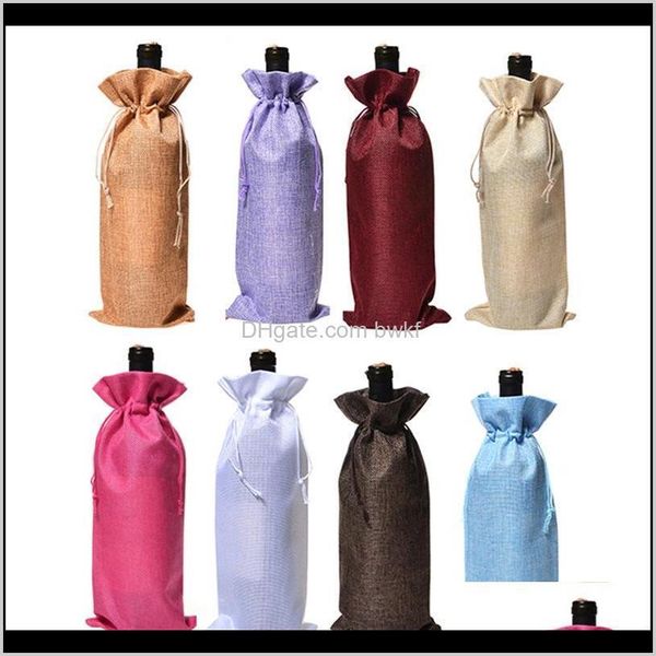 Decoraciones Suministros festivos para fiestas Inicio Gardenlinen Botella de vino Empaquetado de champán Bolsa de regalo Arpillera Decoración de mesa de boda de Navidad 15X3