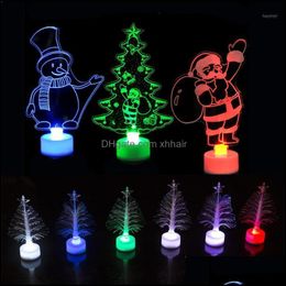 Decoraties Feestelijke Feestartikelen Home GardenXmas Fiber Optic Bomen Colorf LED Santa Snow Man Night Light Xmas Christmas Tree Glowing Sma