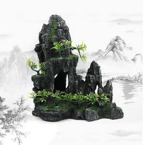 Decoraties Vis Aquarium Decoratieve Rechte Cilinder Landschapsarchitectuur Hars Nep Berglandschap Imitatie Steen Berghars