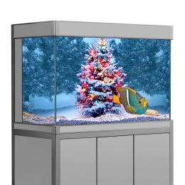 Decoraties Aquarium Achtergrond Sticker, Kerstboom Sneeuw Vakantie Nieuwjaar HD Afdrukken Behang Aquarium Achtergrond Decoraties PVC