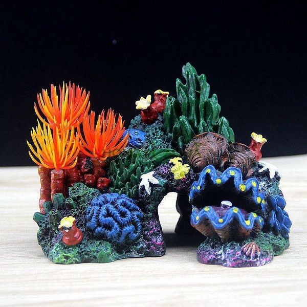 Décorations d'aquarium de poissons, paquet de fond d'aménagement paysager, coquille de conque de corail, rocaille, résine d'eau, faux arbre, fournitures de décoration d'aquarium