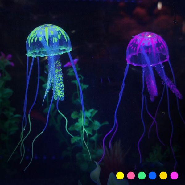 Décorations Méduse Artificielle Fluorescente pour Aquarium Décoration De Réservoir De Poissons Ornements En Silicone Non Toxique Accessoires Sous-Marins 230619