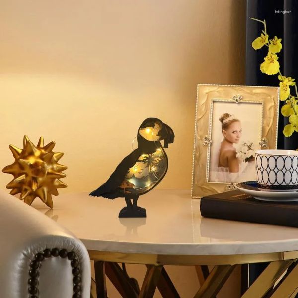 Décorations jardin décorations 3d créatif auk décor creux art oiseau en bois sculpture artisanat en bois accessoires de table pour étagères bibliothèque à la maison