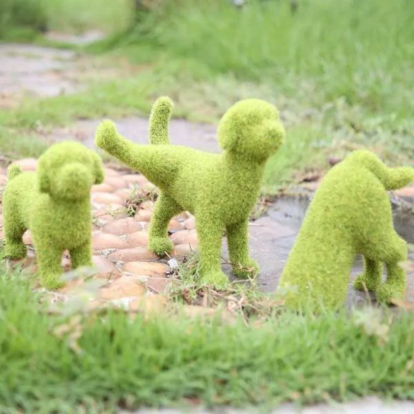 Décorations jardin décorations décoratives pipi chien en 4 styles chiens artificiels verts pour la cour de clôture de pelouse statues sculptures g g g